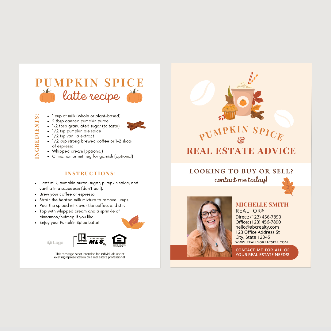 Pumpkin Spice And Real Estate Advice - Set of Personalized Postcards