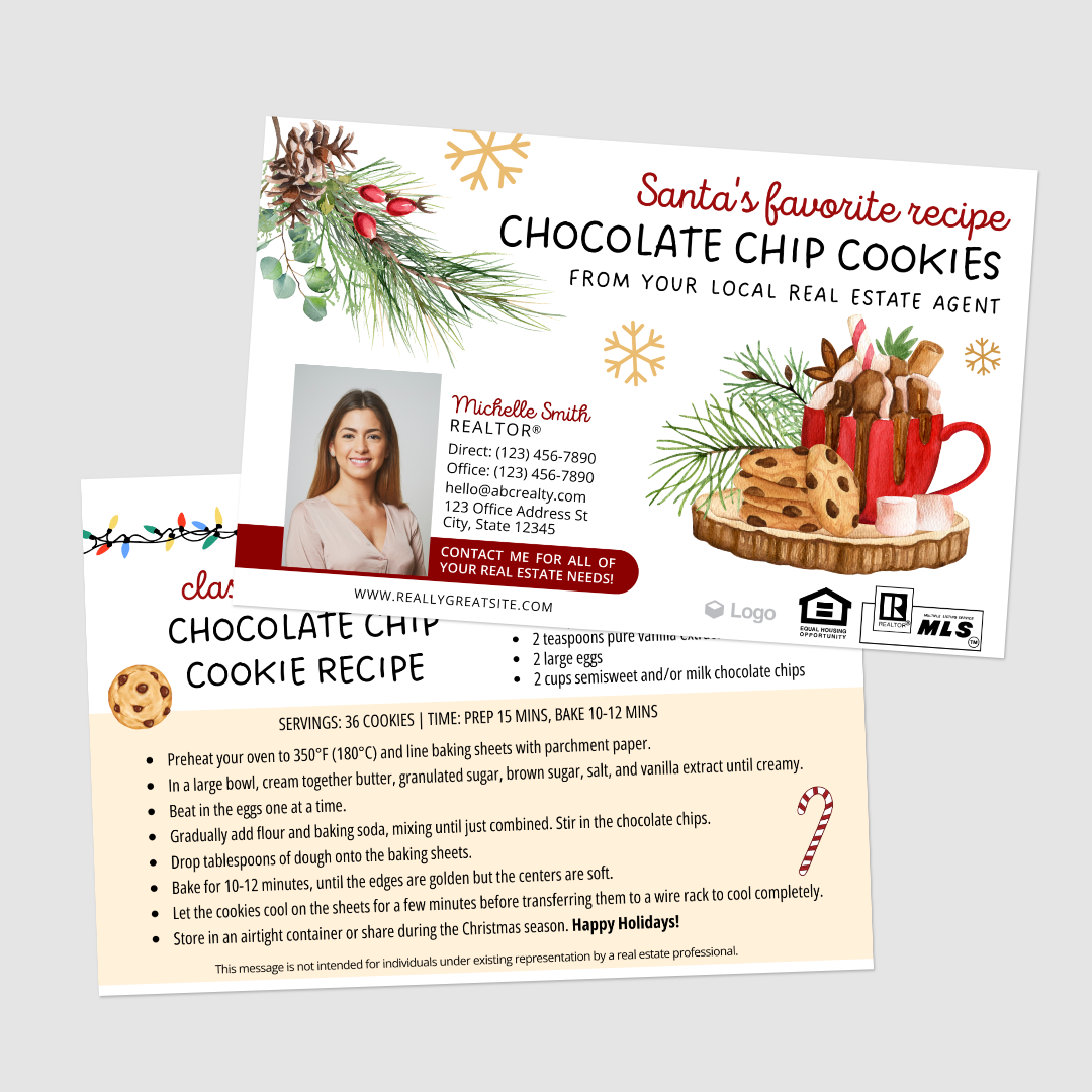 Chocolate Chip Cookie Recipe Christmas Postcards V2