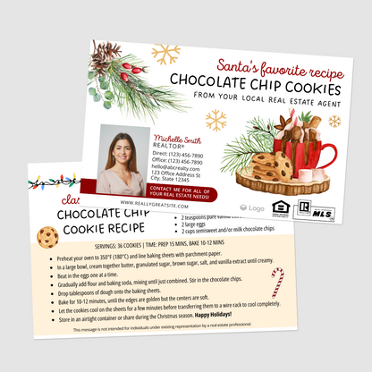 Chocolate Chip Cookie Recipe Christmas Postcards V2