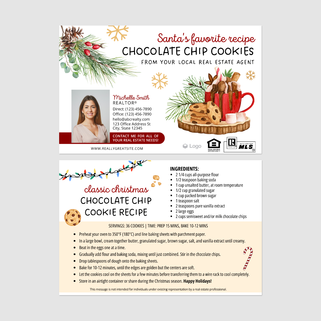 Chocolate Chip Cookie Recipe Christmas Postcards V2