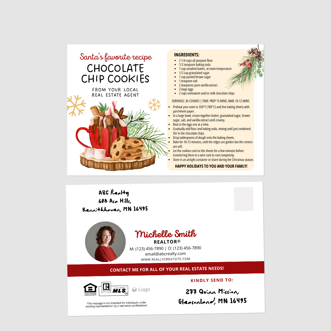 Chocolate Chip Cookie Recipe Christmas Postcard