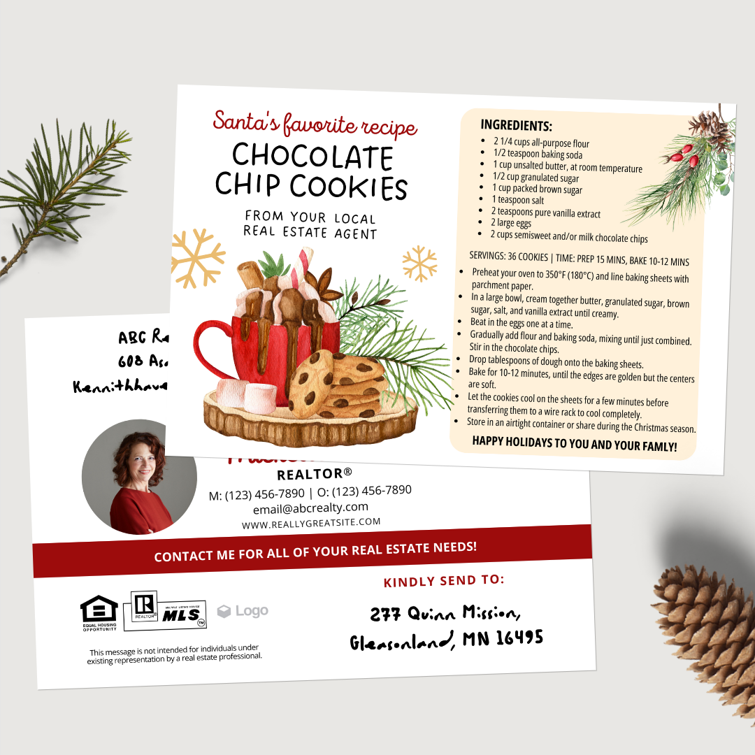 Chocolate Chip Cookie Recipe Christmas Postcard