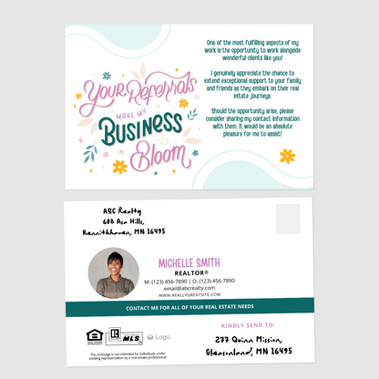 Your Referrals Make My Business Bloom Postcards