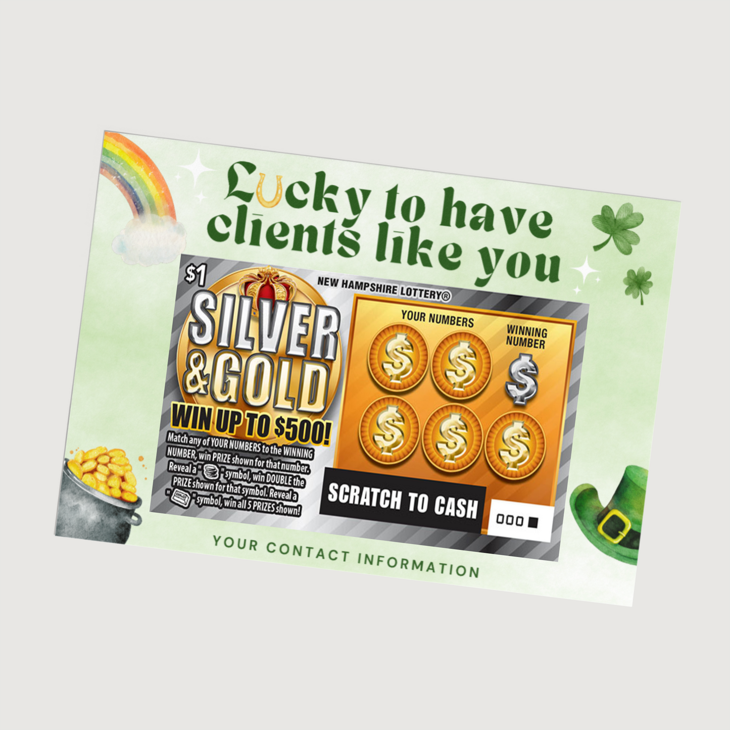 Lucky to Have Clients Like You - Set of Lottery Ticket St. Patrick's Day Postcard Mailers